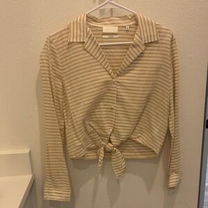 7 For All Mankind Beige Striped Button-Down Shirt